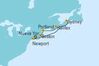 Visitando Nueva York (Estados Unidos), Sydney (Nueva Escocia/Canadá), Halifax (Canadá), Portland (Maine/Estados Unidos), Boston (Massachusetts), Newport (Rhode Island), Nueva York (Estados Unidos)