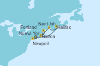 Visitando Nueva York (Estados Unidos), Halifax (Canadá), Saint John (New Brunswick/Canadá), Boston (Massachusetts), Portland (Maine/Estados Unidos), Newport (Rhode Island), Nueva York (Estados Unidos)