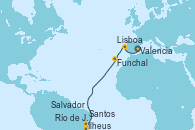 Visitando Valencia, Lisboa (Portugal), Funchal (Madeira), Salvador de Bahía (Brasil), Ilheus (Brasil), Río de Janeiro (Brasil), Santos (Brasil)