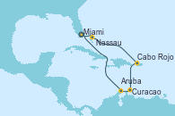 Visitando Miami (Florida/EEUU), Nassau (Bahamas), Cabo Rojo, Curacao (Antillas), Aruba (Antillas), Miami (Florida/EEUU)