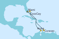 Visitando Miami (Florida/EEUU), Curacao (Antillas), Aruba (Antillas), Aruba (Antillas), CocoCay (Bahamas), Miami (Florida/EEUU)