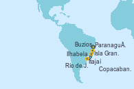 Visitando Paranaguá (Brasil), Itajaí (Brasil), Ilhabela (Brasil), Río de Janeiro (Brasil), Buzios (Brasil), Isla Grande (Brasil), Copacabana (Brasil), Copacabana (Brasil), Paranaguá (Brasil)