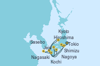 Visitando Tokio (Japón), Shimizu (Japón), Nagoya (Japón), Kyoto (Japón), Kochi (Japón), Hiroshima (Japón), Nagasaki (Japón), Jeju (Corea del Sur), Sasebo (Japón), Tokio (Japón)