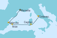 Visitando Marsella (Francia), Valencia, Ibiza (España), Cagliari (Cerdeña), Civitavecchia (Roma)
