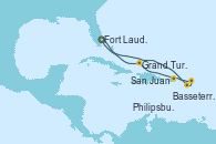 Visitando Fort Lauderdale (Florida/EEUU), Basseterre (Antillas), Philipsburg (St. Maarten), San Juan (Puerto Rico), Grand Turks(Turks & Caicos), Fort Lauderdale (Florida/EEUU)