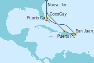 Visitando Nueva Jersey (Estados Unidos), Puerto Cañaveral (Florida), CocoCay (Bahamas), San Juan (Puerto Rico), Puerto Plata, Republica Dominicana, Nueva Jersey (Estados Unidos)