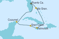 Visitando Puerto Cañaveral (Florida), Isla Gran Bahama (Florida/EEUU), Falmouth (Jamaica), Gran Caimán (Islas Caimán), Cozumel (México), Puerto Cañaveral (Florida)