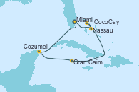 Visitando Miami (Florida/EEUU), Nassau (Bahamas), CocoCay (Bahamas), Gran Caimán (Islas Caimán), Cozumel (México), Miami (Florida/EEUU)