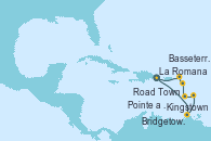 Visitando La Romana (República Dominicana), Kingstown (Granadinas), Bridgetown (Barbados), Pointe a Pitre (Guadalupe), Basseterre (Antillas), Road Town (Isla Tórtola/Islas Vírgenes), La Romana (República Dominicana)
