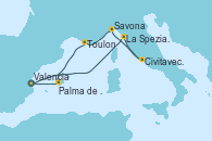 Visitando Valencia, La Spezia, Florencia y Pisa (Italia), Civitavecchia (Roma), Savona (Italia), Toulon (Francia), Palma de Mallorca (España), Valencia