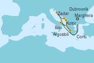Visitando Marghera (Venecia/Italia), Bari (Italia), Corfú (Grecia), Argostoli (Grecia), Dubrovnik (Croacia), Kotor (Montenegro), Zadar (Croacia), Marghera (Venecia/Italia)