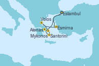 Visitando Estambul (Turquía), Esmirna (Turquía), Volos (Grecia), Mykonos (Grecia), Santorini (Grecia), Atenas (Grecia), Estambul (Turquía)