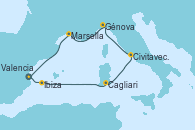Visitando Valencia, Ibiza (España), Cagliari (Cerdeña), Civitavecchia (Roma), Génova (Italia), Marsella (Francia), Valencia