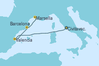 Visitando Civitavecchia (Roma), Valencia, Barcelona, Marsella (Francia)