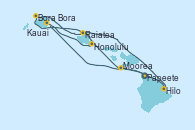 Visitando Papeete (Tahití), Moorea (Tahití), Raiatea (Polinesia Francesa), Bora Bora (Polinesia), Hilo (Hawai), Kauai (Hawai), Kauai (Hawai), Honolulu (Hawái)