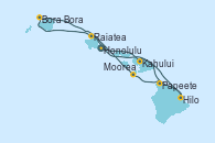 Visitando Honolulu (Hawái), Honolulu (Hawái), Hilo (Hawai), Kahului (Hawai/EEUU), Raiatea (Polinesia Francesa), Bora Bora (Polinesia), Moorea (Tahití), Papeete (Tahití)
