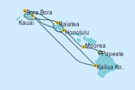 Visitando Papeete (Tahití), Moorea (Tahití), Raiatea (Polinesia Francesa), Bora Bora (Polinesia), Kailua Kona (Hawai/EEUU), Kauai (Hawai), Honolulu (Hawái), Honolulu (Hawái)
