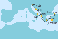 Visitando Trieste (Italia), Split (Croacia), Atenas (Grecia), Esmirna (Turquía), Estambul (Turquía), Corfú (Grecia), Bari (Italia)