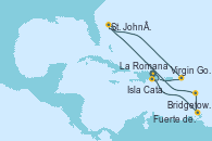 Visitando La Romana (República Dominicana), Isla Catalina (República Dominicana), Bridgetown (Barbados), Fuerte de France (Martinica), St. John´s (Antigua y Barbuda), Virgin Gorda (Islas Virgenes), La Romana (República Dominicana)