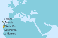 Visitando Santa Cruz de Tenerife (España), Santa Cruz de la Palma (España), La Gomera (Islas Canarias/España), Arrecife (Lanzarote/España), Las Palmas de Gran Canaria (España), Santa Cruz de la Palma (España), Funchal (Madeira), Santa Cruz de Tenerife (España)