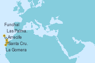 Visitando Santa Cruz de Tenerife (España), Santa Cruz de la Palma (España), La Gomera (Islas Canarias/España), Arrecife (Lanzarote/España), Las Palmas de Gran Canaria (España), Funchal (Madeira), Santa Cruz de Tenerife (España)