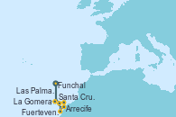 Visitando Funchal (Madeira), Santa Cruz de Tenerife (España), Arrecife (Lanzarote/España), Fuerteventura (Canarias/España), La Gomera (Islas Canarias/España), Las Palmas de Gran Canaria (España), Funchal (Madeira)