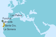 Visitando Funchal (Madeira), Santa Cruz de Tenerife (España), La Gomera (Islas Canarias/España), Santa Cruz de la Palma (España), Arrecife (Lanzarote/España), Las Palmas de Gran Canaria (España), Funchal (Madeira)
