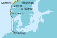 Visitando Hamburgo (Alemania), Haugesund (Noruega), Leknes (Noruega), Honningsvag (Noruega), Honningsvag (Noruega), KRISTIANSUND, Aalesund (Noruega), Hamburgo (Alemania)