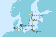 Visitando Copenhague (Dinamarca), Gdynia (Polonia), Visby (Suecia), Estocolmo (Suecia), Kiel (Alemania), Copenhague (Dinamarca)