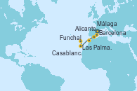 Visitando Barcelona, Alicante (España), Málaga, Casablanca (Marruecos), Las Palmas de Gran Canaria (España), Funchal (Madeira)