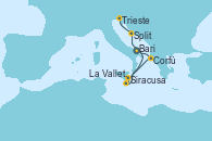 Visitando Bari (Italia), Corfú (Grecia), Siracusa (Sicilia), La Valletta (Malta), Split (Croacia), Trieste (Italia)
