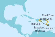 Visitando Pointe a Pitre (Guadalupe), Basseterre (Antillas), Road Town (Isla Tórtola/Islas Vírgenes), Santo Domingo (República Dominicana), Isla Catalina (República Dominicana), Martinica (Antillas)