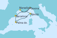 Visitando Savona (Italia), Barcelona, Palma de Mallorca (España), Ajaccio (Córcega), Marsella (Francia), Savona (Italia)