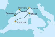 Visitando Barcelona, Palma de Mallorca (España), Ajaccio (Córcega), Marsella (Francia), Savona (Italia), Barcelona