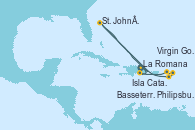 Visitando La Romana (República Dominicana), Isla Catalina (República Dominicana), Virgin Gorda (Islas Virgenes), Philipsburg (St. Maarten), Basseterre (Antillas), St. John´s (Antigua y Barbuda), La Romana (República Dominicana)