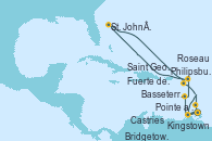 Visitando Fuerte de France (Martinica), Pointe a Pitre (Guadalupe), Bridgetown (Barbados), Kingstown (Granadinas), Castries (Santa Lucía/Caribe), Saint George (Grenada), Fuerte de France (Martinica), Pointe a Pitre (Guadalupe), Roseau (Dominica), Philipsburg (St. Maarten), St. John´s (Antigua y Barbuda), Basseterre (Antillas), Fuerte de France (Martinica)