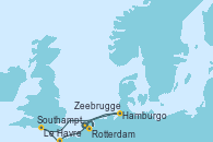 Visitando Rotterdam (Holanda), Hamburgo (Alemania), Southampton (Inglaterra), Le Havre (Francia), Zeebrugge (Bruselas), Rotterdam (Holanda)