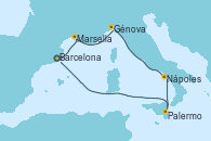 Visitando Barcelona, Marsella (Francia), Génova (Italia), Nápoles (Italia), Palermo (Italia), Barcelona