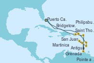 Visitando Puerto Cañaveral (Florida), Saint Thomas (Islas Vírgenes), Antigua (Antillas), Pointe a Pitre (Guadalupe), Martinica (Antillas), Grenada (Antillas), Bridgetown (Barbados), Philipsburg (St. Maarten), San Juan (Puerto Rico), Puerto Cañaveral (Florida)