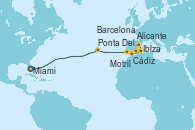Visitando Miami (Florida/EEUU), Ponta Delgada (Azores), Cádiz (España), Motril (Granada/Andalucía), Ibiza (España), Alicante (España), Barcelona