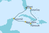 Visitando Miami (Florida/EEUU), Cozumel (México), Gran Caimán (Islas Caimán), Falmouth (Jamaica), CocoCay (Bahamas), Miami (Florida/EEUU)