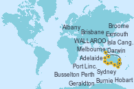 Visitando Sydney (Australia), Sydney (Australia), Hobart (Australia), Hobart (Australia), Burnie (Tasmania/Australia), Melbourne (Australia), Adelaide (Australia), Isla Canguro (Australia), WALLAROO, Port Lincoln (Australia), Albany (Australia), Busselton (Australia), Perth (Australia), Geraldton (Australia), Exmouth (Australia), Broome (Australia), Darwin (Australia), Darwin (Australia), Alotau (Pupúa Nueva Guinea), Cairns (Australia), Cairns (Australia), Townsville, AIRLIE BEACH, Brisbane (Australia)