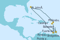 Visitando Bridgetown (Barbados), Fuerte de France (Martinica), Pointe a Pitre (Guadalupe), St. John´s (Antigua y Barbuda), Philipsburg (St. Maarten), Basseterre (Antillas), Roseau (Dominica), Fuerte de France (Martinica), Pointe a Pitre (Guadalupe), Castries (Santa Lucía/Caribe), Bridgetown (Barbados)