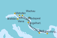 Visitando Budapest (Hungría), Budapest (Hungría), Budapest (Hungría), Bratislava (Eslovaquia), Bratislava (Eslovaquia), Hainburg, Austria, Viena (Austria), Viena (Austria), Wachau (Austria), Melk (Austria), Engelhartszell (Austria), Vilshofen (Alemania), Vilshofen (Alemania)