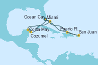 Visitando Miami (Florida/EEUU), Ocean Cay MSC Marine Reserve (Bahamas), Costa Maya (México), Cozumel (México), Miami (Florida/EEUU), Puerto Plata, Republica Dominicana, San Juan (Puerto Rico), Ocean Cay MSC Marine Reserve (Bahamas), Miami (Florida/EEUU)