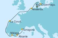 Visitando Kiel (Alemania), Copenhague (Dinamarca), Ámsterdam (Holanda), La Coruña (Galicia/España), Málaga, Alicante (España), Tarragona (España)
