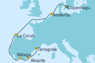 Visitando Copenhague (Dinamarca), Ámsterdam (Holanda), La Coruña (Galicia/España), Málaga, Alicante (España), Tarragona (España)