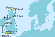 Visitando Southampton (Inglaterra), Portland, Dorset (Reino Unido), Cork (Irlanda), Dublin (Irlanda), Belfast (Irlanda), Portree (Reino Unido), Kirkwall (Escocia), South Queensferry (Escocia), Southampton (Inglaterra)