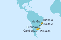 Visitando Río de Janeiro (Brasil), Isla Grande (Brasil), Ilhabela (Brasil), Camboriu, Brazil, Punta del Este (Uruguay), Buenos aires, Río de Janeiro (Brasil)