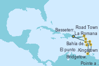Visitando La Romana (República Dominicana), Mar del Caribe - Experiencia a bordo, Kingstown (Granadinas), Bridgetown (Barbados), Pointe a Pitre (Guadalupe), Bahía de Guadalupe - Experiencia a bordo, Bahía de Guadalupe - Experiencia a bordo, Basseterre (Antillas), Road Town (Isla Tórtola/Islas Vírgenes), La Romana (República Dominicana)